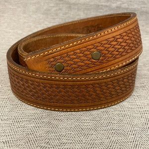 Circle Y of Yoakum Leather Basket Weave Embossed Western Belt - Vintage